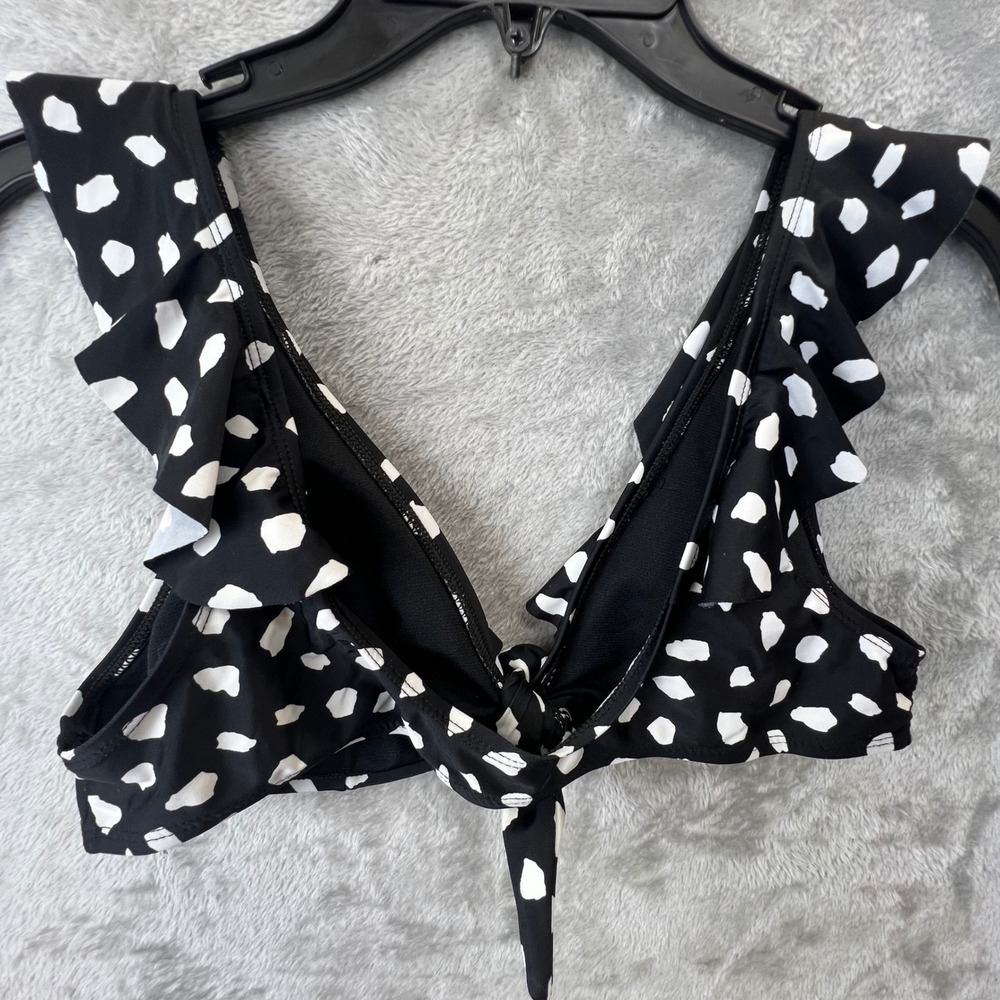 Ocean Pacific Womens Black White Ruffle Polka Dot Bikini Set Swimsuit Large - Picture 5 of 9